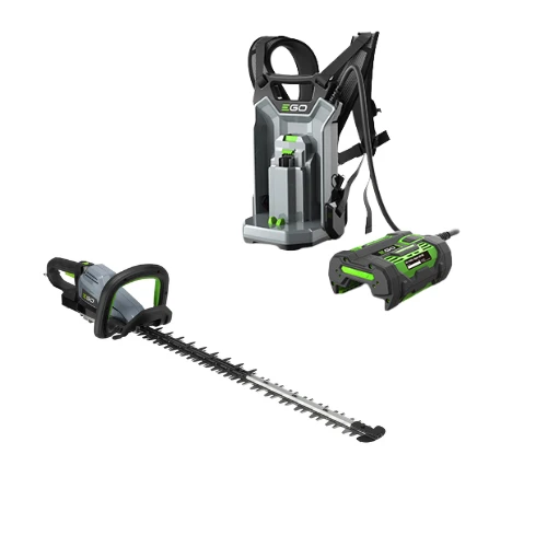 גוזם גדר חיה 65 ס";מ (";26) 56V Brushless מוזן מסוללת גב + מנשא גב לסוללה עם כבל מתאם EGO