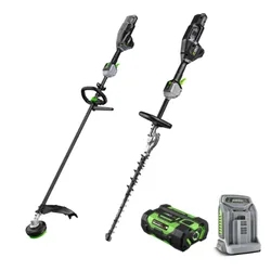 מבצע לגננים מקצועיים - חרמש קרבון פייבר 45 ס"מ 56V Brushless +מגזמת גובה קצרה להבים 53 ס"מ + סוללה 5.0Ah + מטען מהיר EGO
