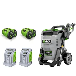 מכונת שטיפה בלחץ נטענת 56V Brushless + שתי סוללות 10.0Ah + שני מטענים מהירים EGO